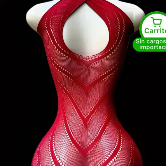 Vestido tipo baby doll de encaje transparente para mujer, con tirantes al cuello's photo #1